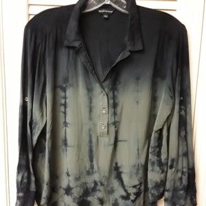 Green Black Tie Die Button Laagenlook Top L